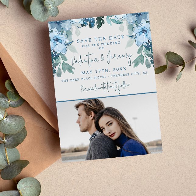 Elegant Floral Dusty Blue Teal Wedding Save The Date (Creator Uploaded)