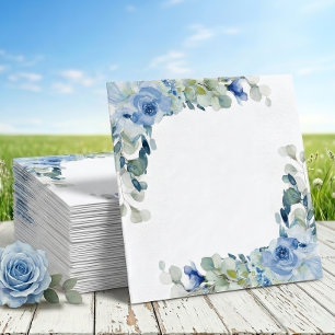 Elegant Floral Dusty Blue Watercolor Rose Wedding  Napkin