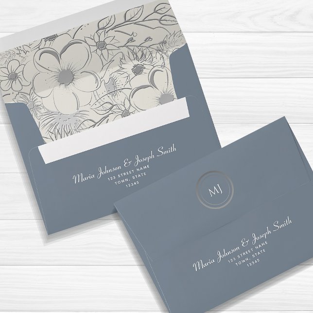 Elegant Floral Dusty Blue Wedding Envelope (Creator Uploaded)