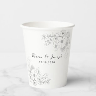 Elegant Floral Dusty Blue Wedding Paper Cups