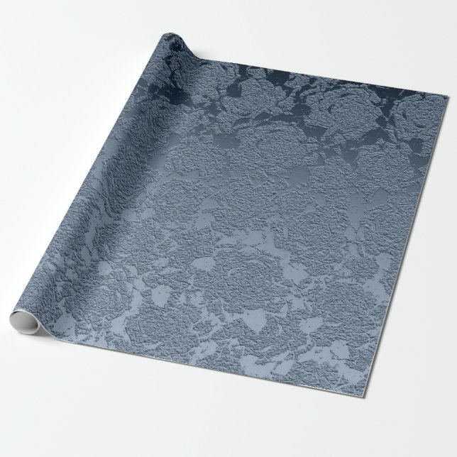 Elegant Floral Dusty Blue White Pattern Wrapping Paper (Unrolled)