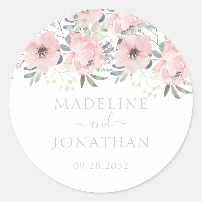 Elegant Floral Dusty Blush Pink Geometry Wedding Classic Round Sticker (Front)