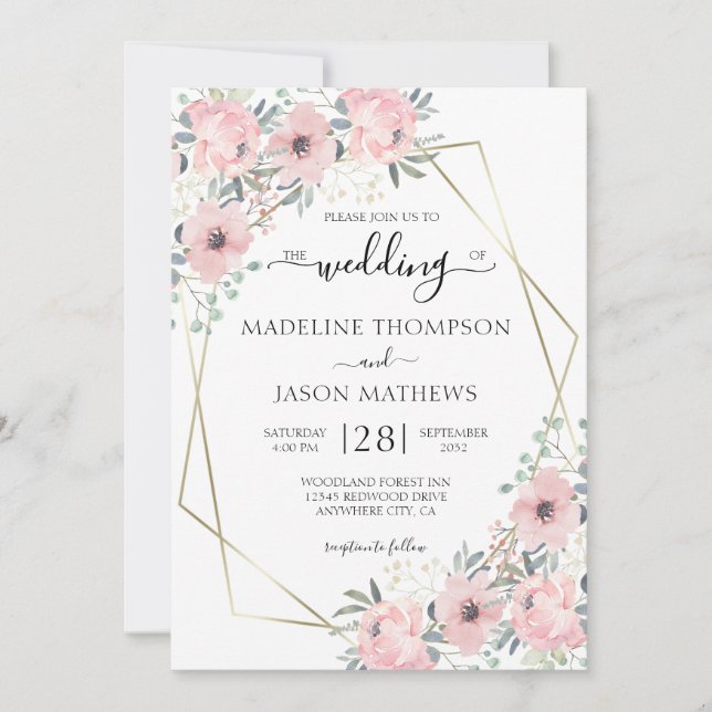 Elegant Floral Dusty Blush Pink Geometry Wedding I Invitation (Front)