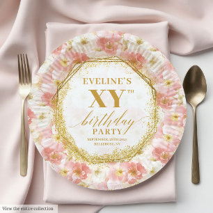 Elegant Floral Dusty Pink Birthday Paper Plates   