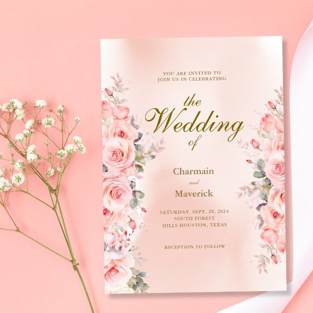 Elegant Floral Dusty Pink Wedding Invitation (Creator Uploaded)