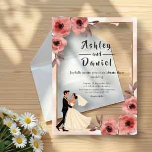 Elegant Floral Dusty Rose Bride And Groom Wedding Acrylic Invitations