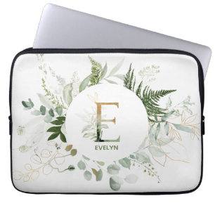 Elegant Floral E Green Laptop Sleeve