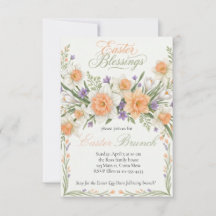 Elegant Floral Easter Blessings Brunch Invitation 
