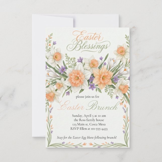 Elegant Floral Easter Blessings Brunch Invitation  (Front)