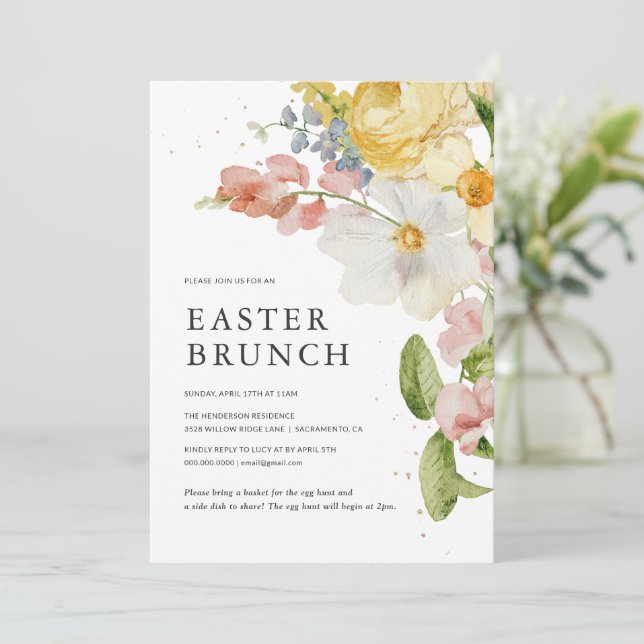 Elegant Floral Easter Brunch Invitation (Standing Front)