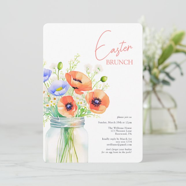 Elegant Floral Easter Brunch Invitation (Standing Front)