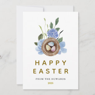 Elegant Floral Easter Eggs   Happy Easter 1 Photo Holiday Card