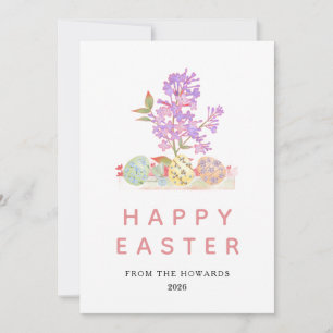 Elegant Floral Easter Eggs Happy Easter 1 Photo Holiday Card