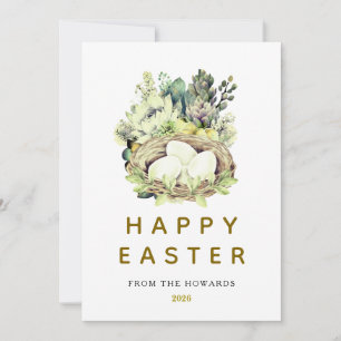 Elegant Floral Easter Eggs   Happy Easter 1 Photo Holiday Card
