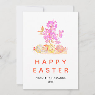 Elegant Floral Easter Eggs   Happy Easter 1 Photo Holiday Card