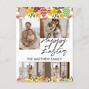 elegant floral Easter, family four photo collage Holiday Postcard