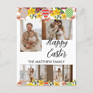 elegant floral Easter, family four photo collage Holiday Postcard