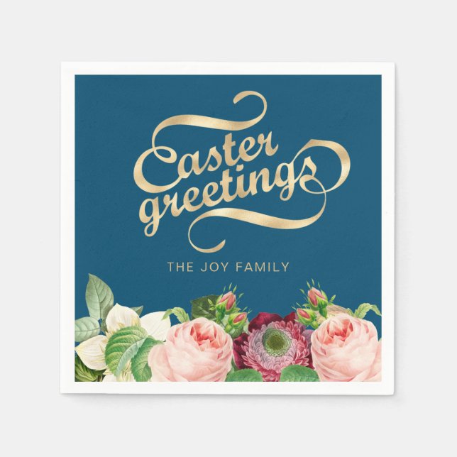 Elegant Floral Easter's Greeting  Napkins (Front)