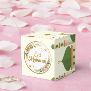 Elegant Floral Eid Mubarak Gold Mosque Favour Box