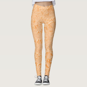 Elegant Floral Embossed Peach Color Leggings