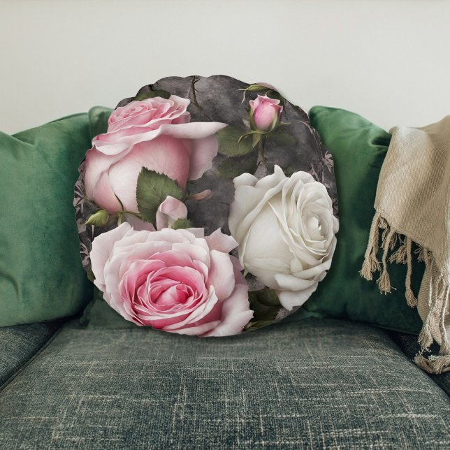 Elegant Floral Embrace Round Pillow (Creator Uploaded)