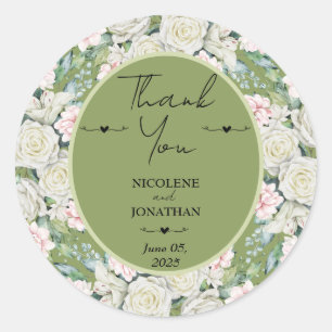 Elegant Floral Embrace Wedding Classic Round Sticker