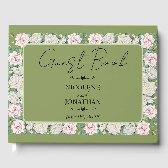Elegant Floral Embrace Wedding Guest Book (Front)