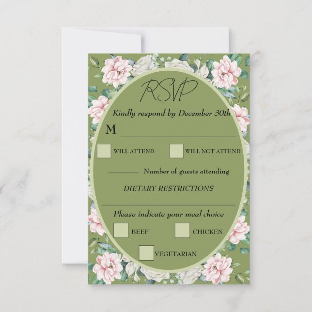Elegant Floral Embrace Wedding Response Card (Front)