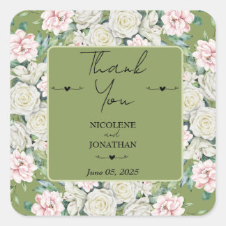 Elegant Floral Embrace Wedding Square Sticker