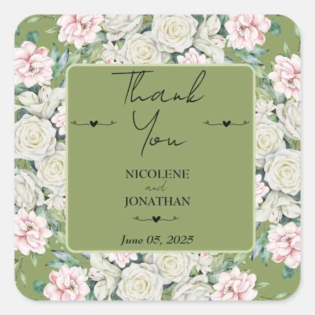Elegant Floral Embrace Wedding Square Sticker (Front)