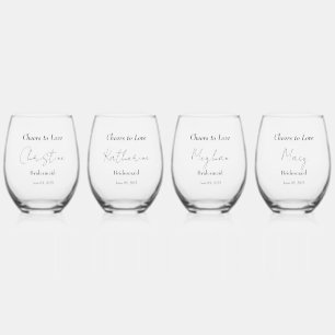 Elegant Floral Embrace Wedding Stemless Wine Glass