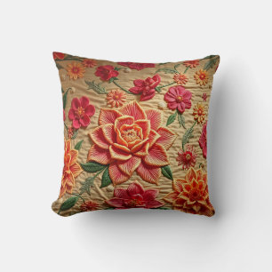 Elegant Floral Embroidery Print Accent Pillow