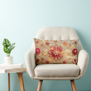 Elegant Floral Embroidery Print Lumbar Accent Pill Cushion