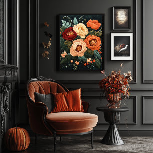 Elegant Floral Embroidery Style Vintage Botanical Poster