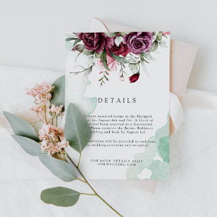 Elegant Floral Emerald Green & Burgundy Wedding Enclosure Card