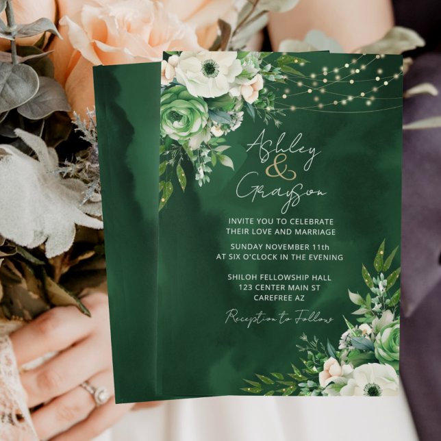 Elegant Floral Emerald Green Wedding Invitation (Creator Uploaded)