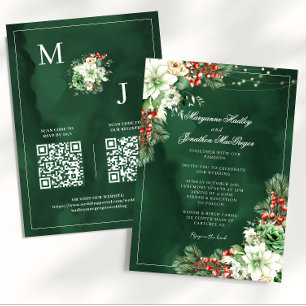 Elegant Floral Emerald Green Winter Wedding Invitation
