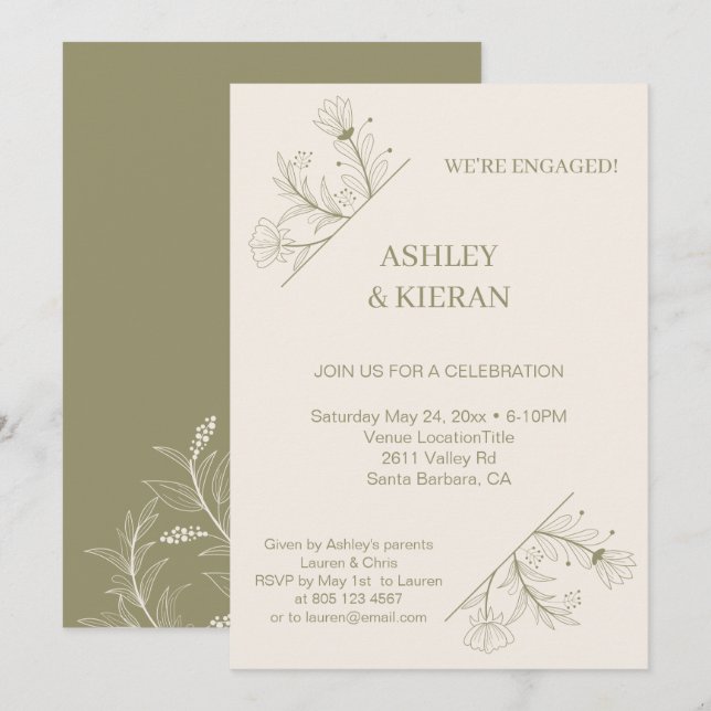 Elegant Floral Engagement Party  Invitation (Front/Back)