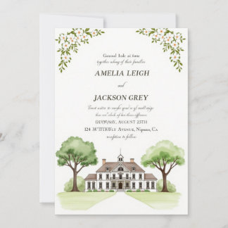 Elegant Floral Estate Wedding Invitation | Waterco