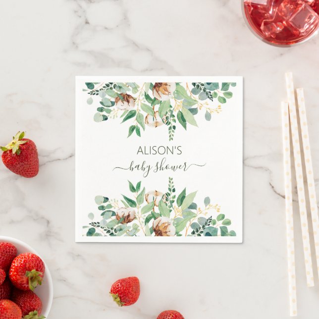 Elegant Floral Eucalyptus Greenery Baby Shower Napkin (Insitu)