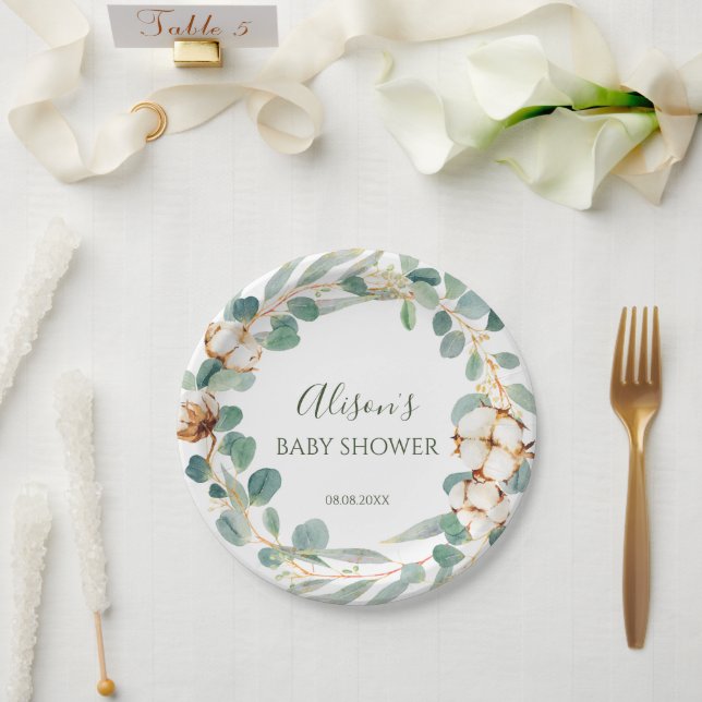 Elegant Floral Eucalyptus Greenery Baby Shower  Paper Plate (Wedding)
