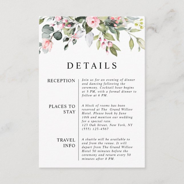 Elegant Floral Eucalyptus Leaves QR Code Wedding Enclosure Card (Front)