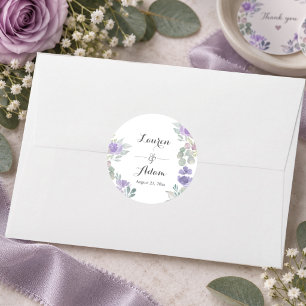 Elegant Floral Eucalyptus Purple Wedding Classic Round Sticker