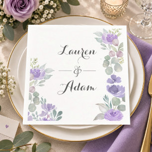 Elegant Floral Eucalyptus Purple Wedding Napkin