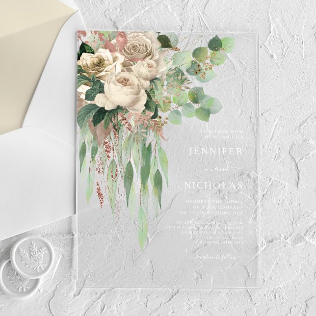 Elegant Floral Eucalyptus Wedding Acrylic Invitations (Elegant Floral Eucalyptus Wedding Acrylic Invitations)