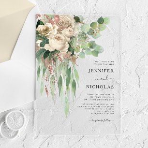 Elegant Floral Eucalyptus Wedding Acrylic Invitations