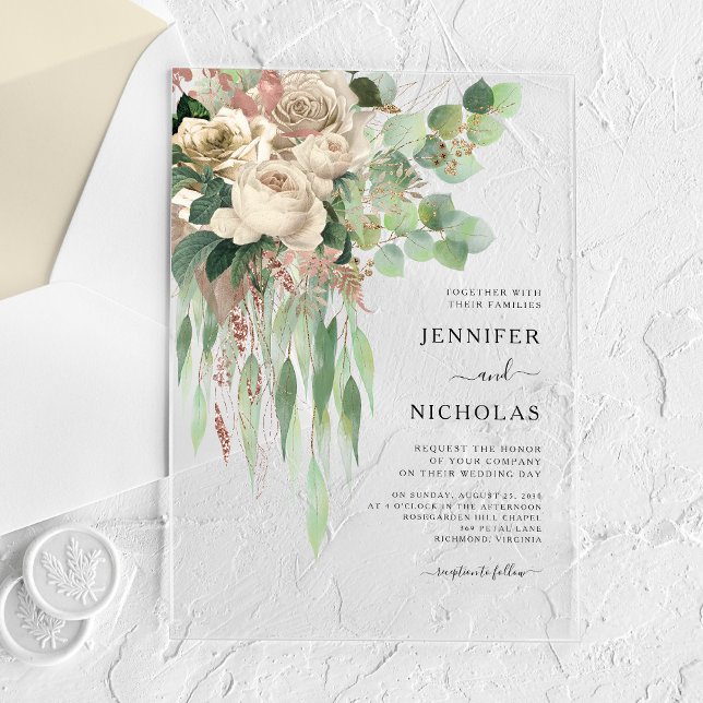 Elegant Floral Eucalyptus Wedding Acrylic Invitations (Elegant Floral Eucalyptus Wedding Acrylic Invitations)