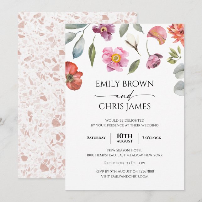 Elegant Floral Eucalyptus Wedding Invitation (Front/Back)