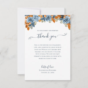 Elegant Floral Fall Navy And Rust Wedding Boho Thank You Card