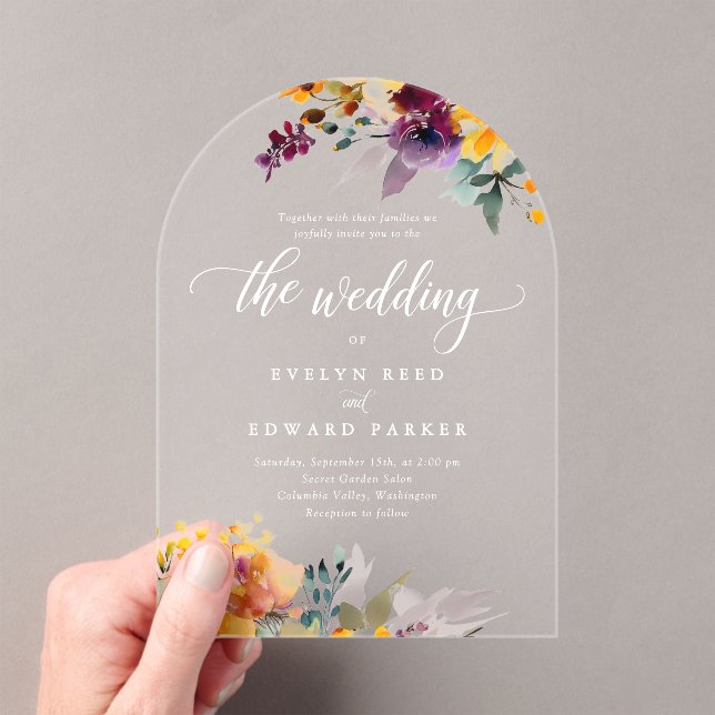 Elegant Floral Fall Wedding Acrylic Invitations (Insitu (Handheld))